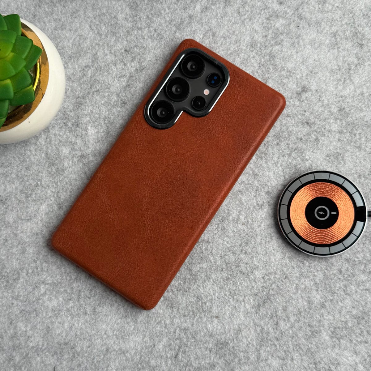 Samsung Galaxy S24 Ultra Texture Leather Camera Bumper MagSafe Cover