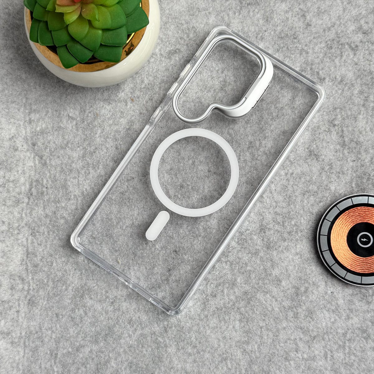 Samsung Galaxy S25 Ultra Transparent MagSafe Cover With Metal Camera Bump Kick Stand