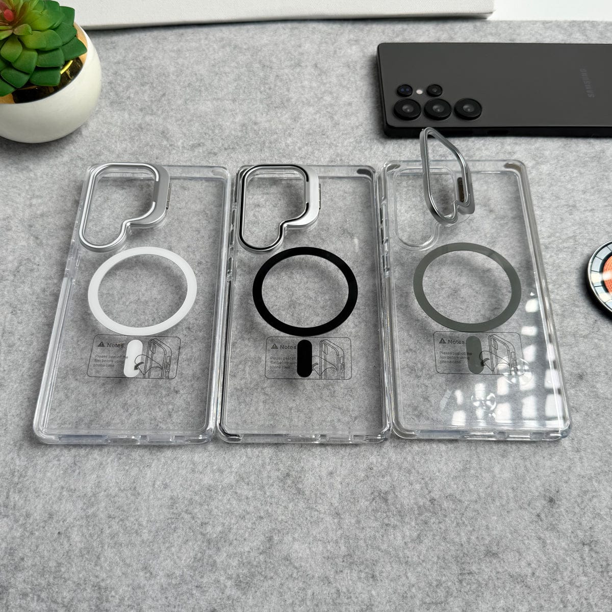 Samsung Galaxy S25 Ultra Transparent MagSafe Cover With Metal Camera Bump Kick Stand