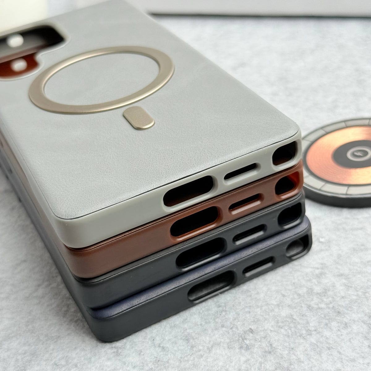Samsung Galaxy Ultra Series Premium PU Leather Metal MagSafe Ring Case