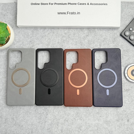Samsung Galaxy Ultra Series Premium PU Leather Metal MagSafe Ring Case