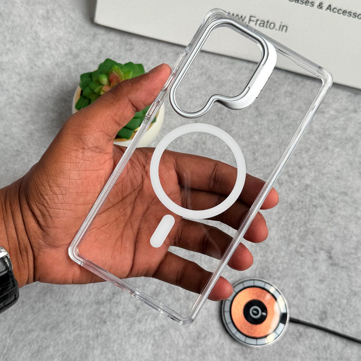 Samsung Galaxy S25 Ultra Transparent MagSafe Cover With Metal Camera Bump Kick Stand