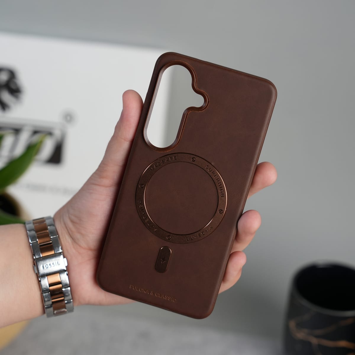 Galaxy S26 Premium PU Leather Metal MagSafe Ring Cover