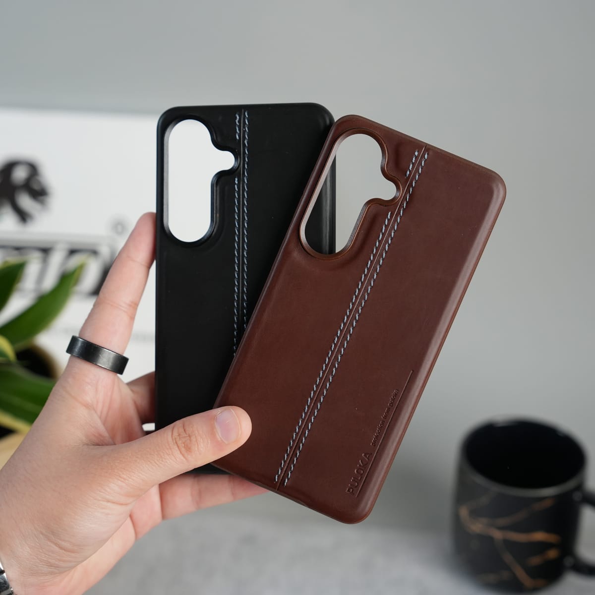 Galaxy S26 Leather Case | Classic Middle Stitched PU Back Cover