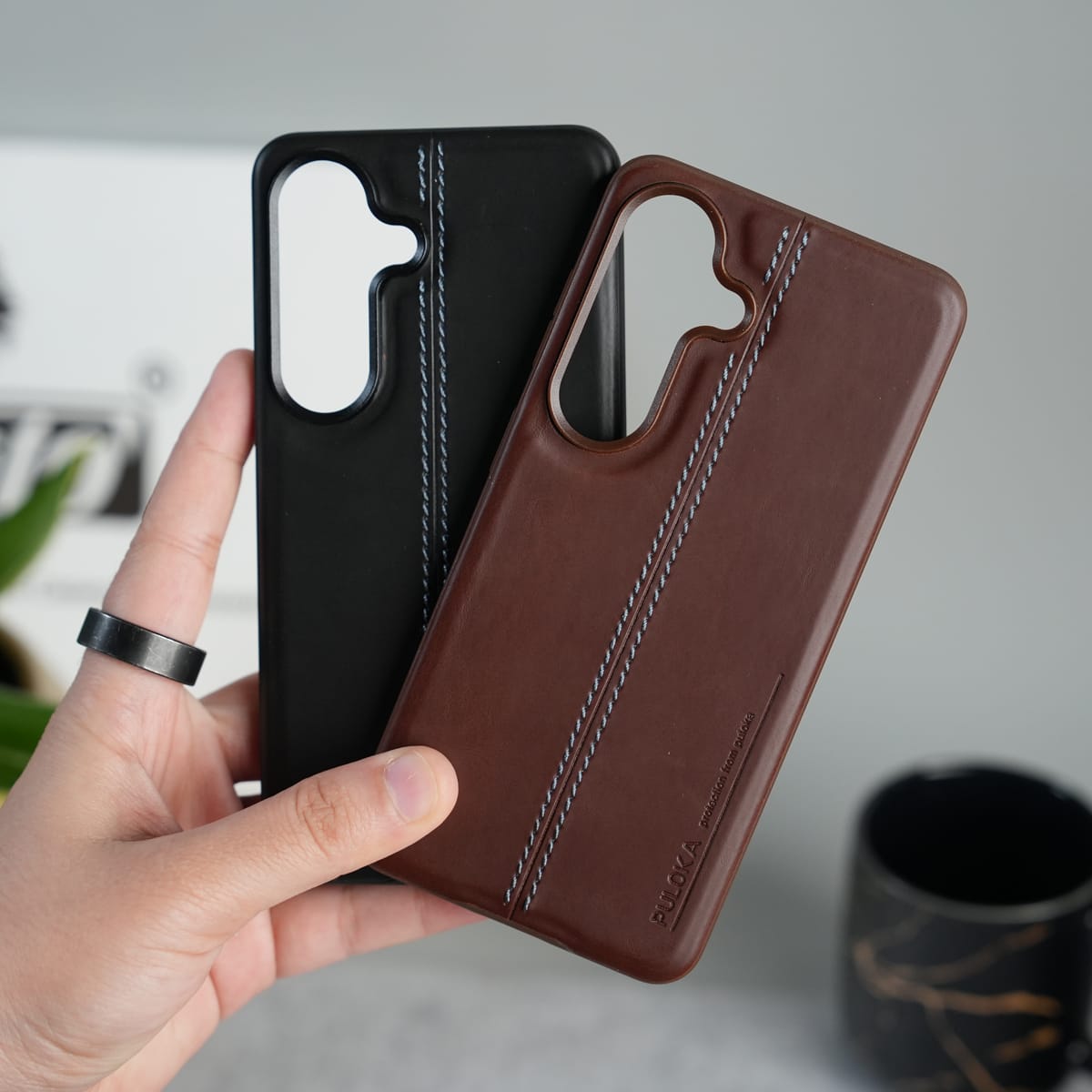 Galaxy S26 Leather Case | Classic Middle Stitched PU Back Cover