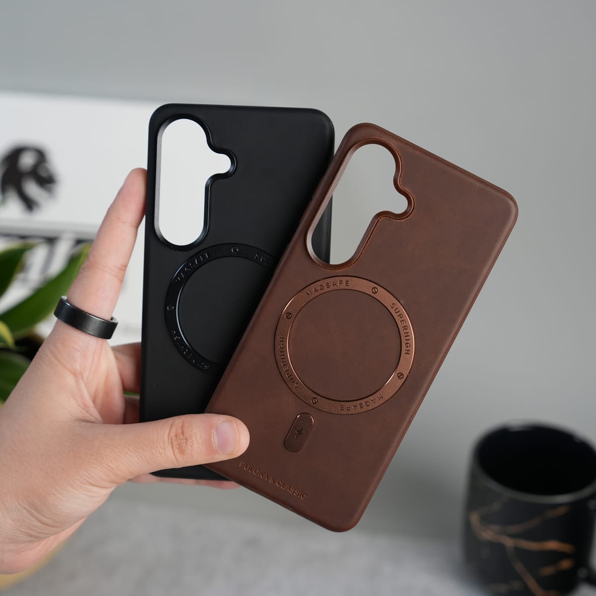 Galaxy S26 Premium PU Leather Metal MagSafe Ring Cover