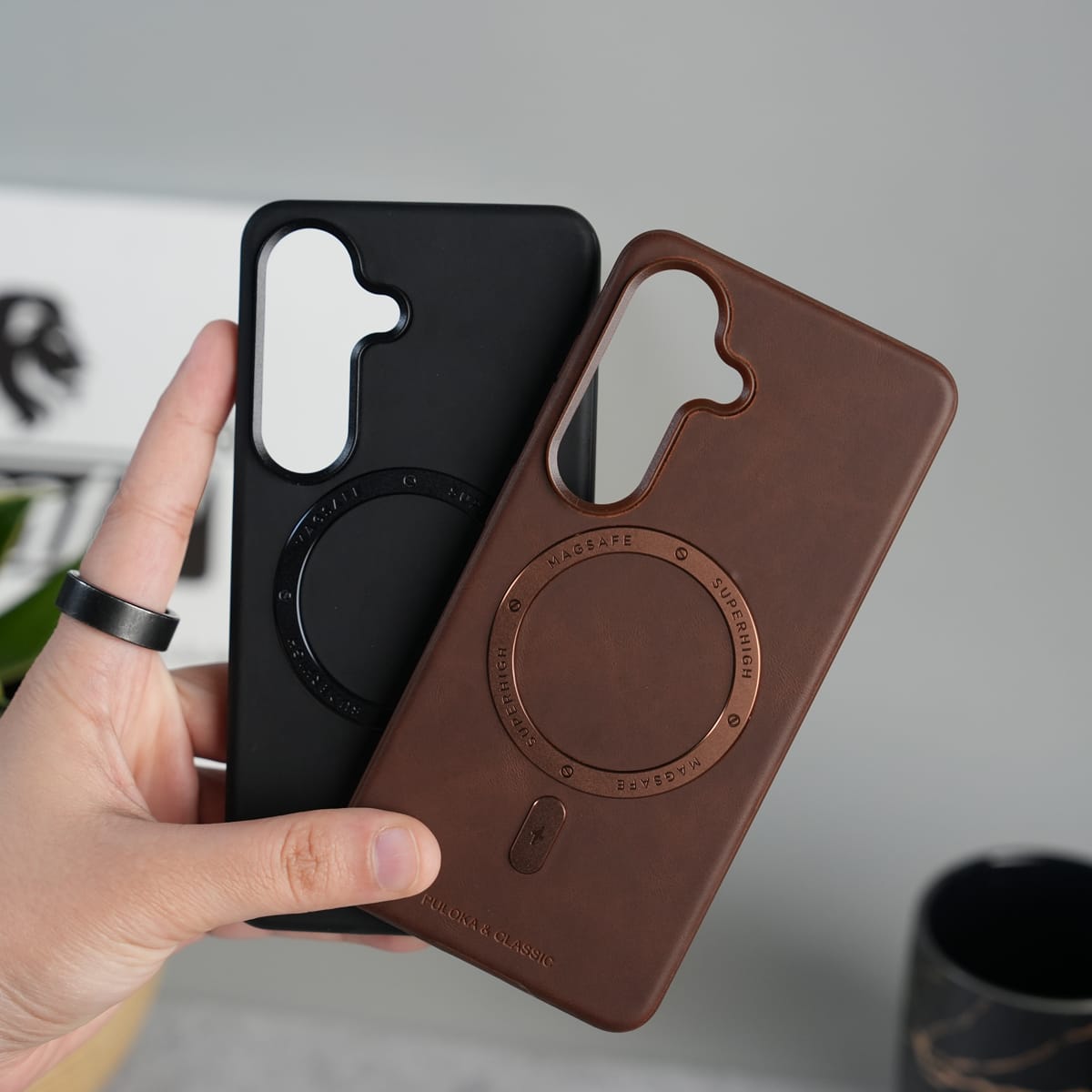 Galaxy S26 Premium PU Leather Metal MagSafe Ring Cover