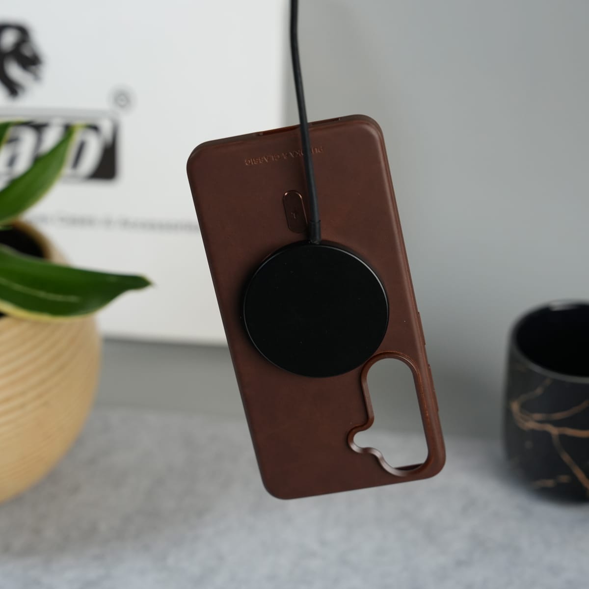 Galaxy S26 Premium PU Leather Metal MagSafe Ring Cover