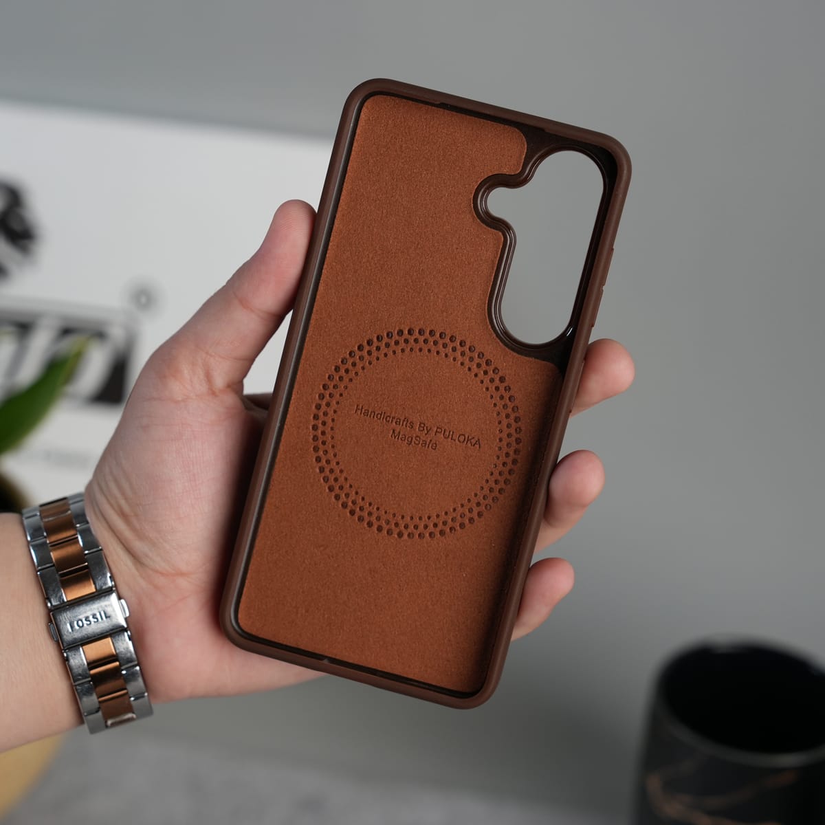 Galaxy S26 Premium PU Leather Metal MagSafe Ring Cover
