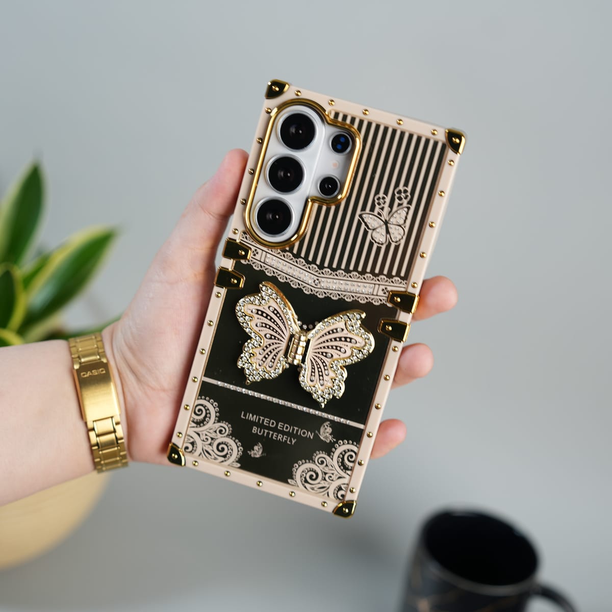 Galaxy S26 Ultra Luxury Butterfly Case | Trunk Frame Cover with 3D Butterfly | Premium Limited Edition Design