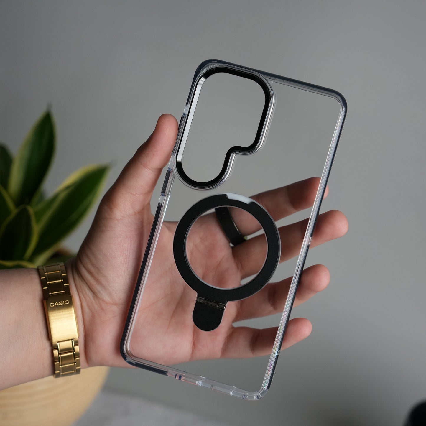 Galaxy S26 Ultra Clear MagSafe Kickstand Case | Transparent Shockproof Slim Cover with Metal Ring Stand