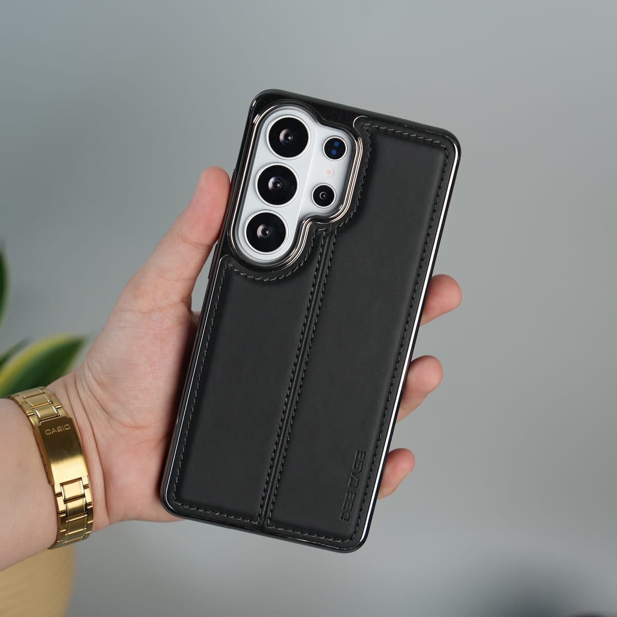 Galaxy S25 Ultra Leather Case | Classic Sude Chrome Middle Stitched Back Cover