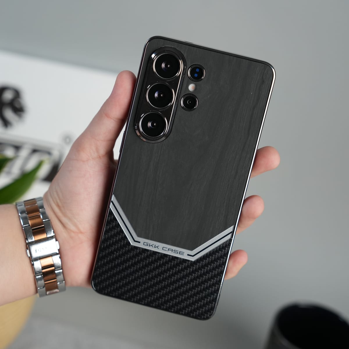 GKK Electroplated Leather-like Wood Grain Cover for Galaxy S26 Ultra