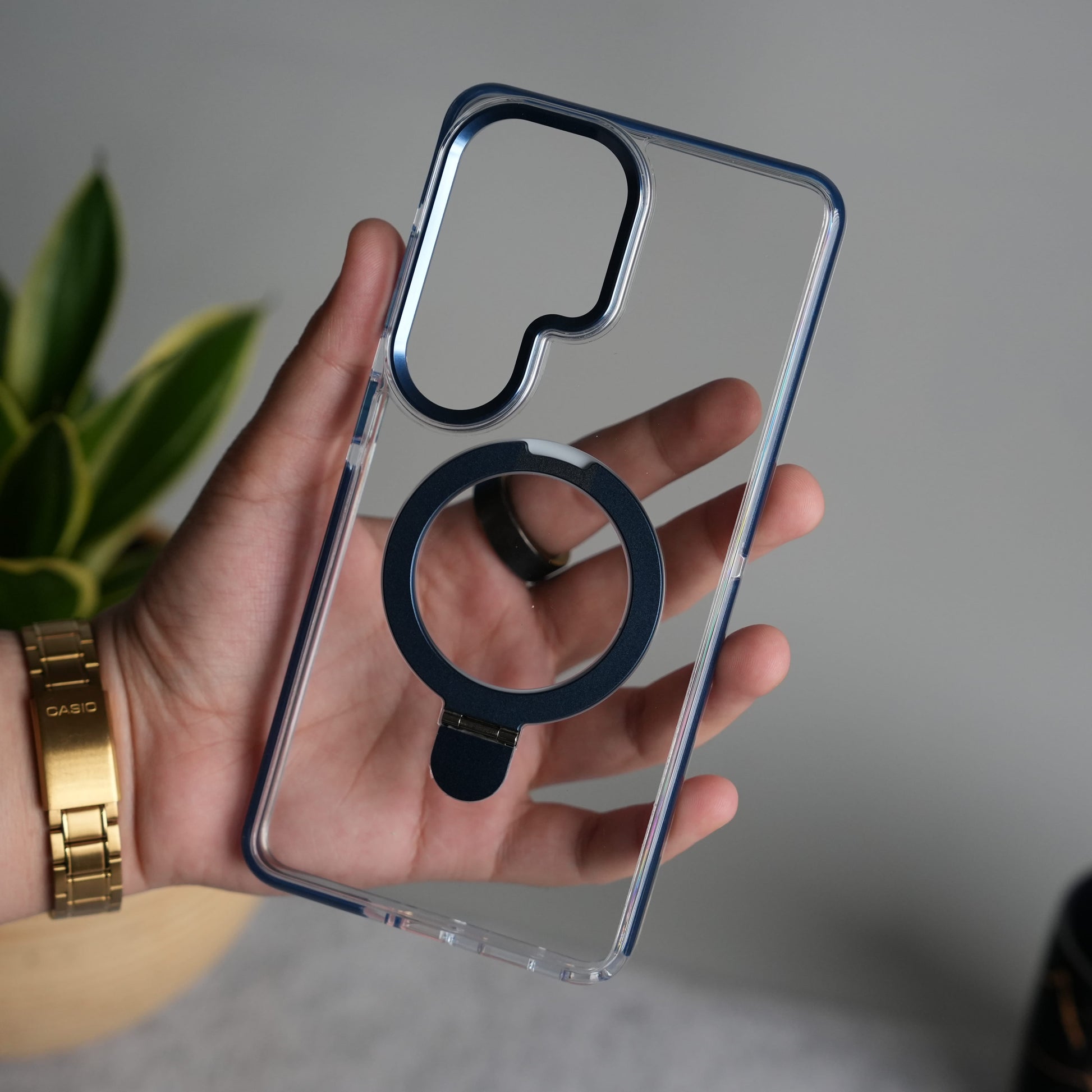 Galaxy S26 Ultra Clear MagSafe Kickstand Case | Transparent Shockproof Slim Cover with Metal Ring Stand