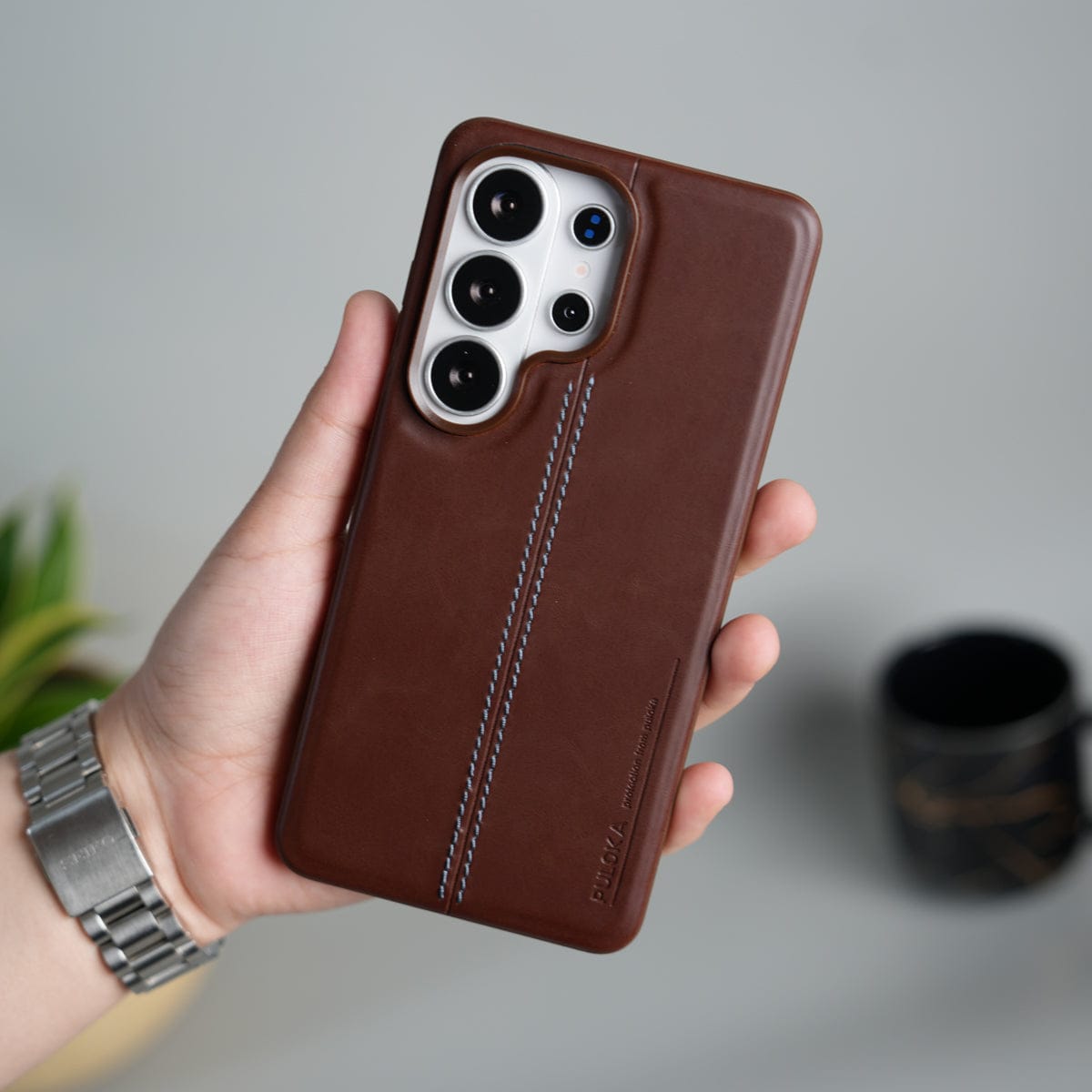 Galaxy S26 Ultra Leather Case | Classic Middle Stitched PU Back Cover
