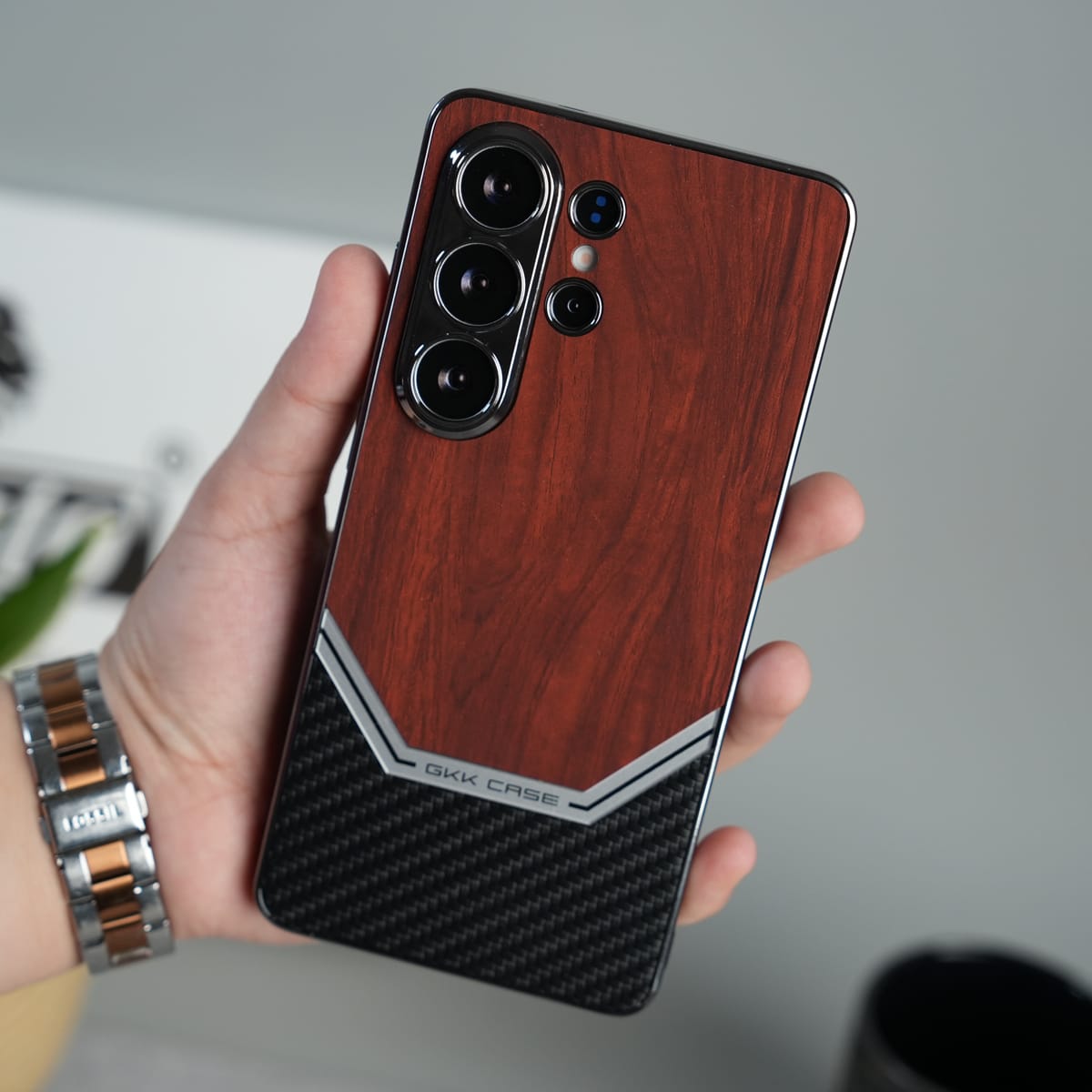 GKK Electroplated Leather-like Wood Grain Cover for Galaxy S26 Ultra