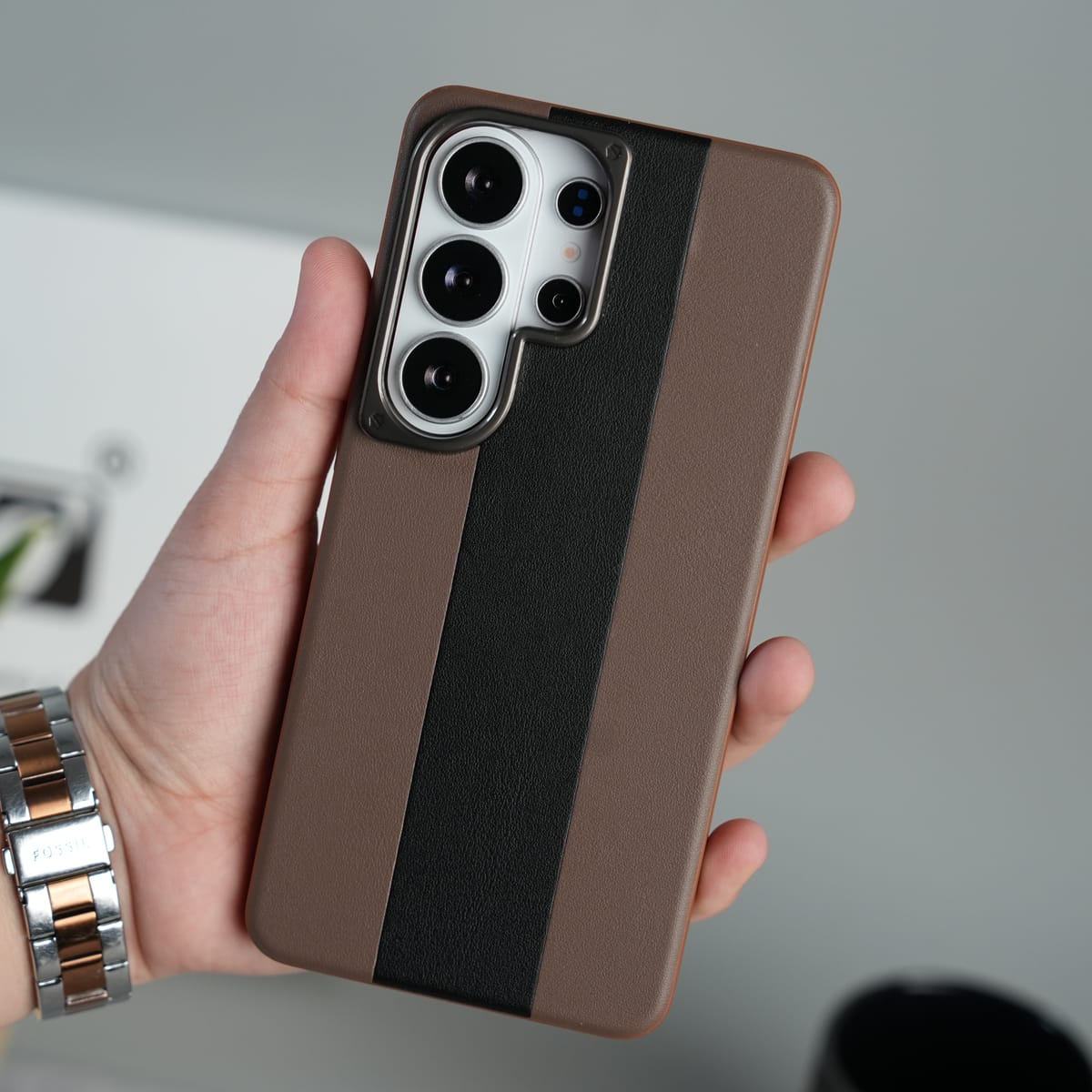 Galaxy S26 Ultra Premium Leather Stripe Case Cover
