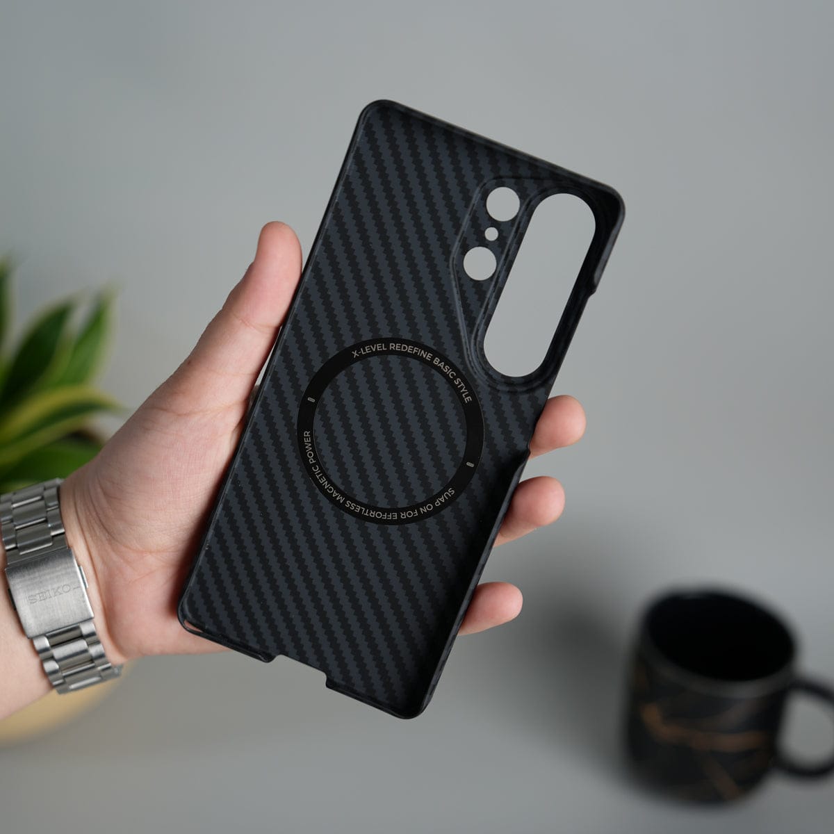 Galaxy S26 Ultra Carbon Fiber Slim Case | Ultra-Thin Magnetic Charging Ring Cover