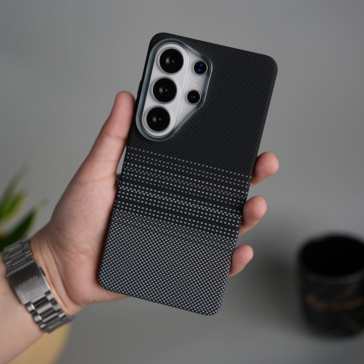 Galaxy S25 Ultra Carbon Fiber Texture Design Hard Pc MagSafe Case Cover BlackGrayLine Design