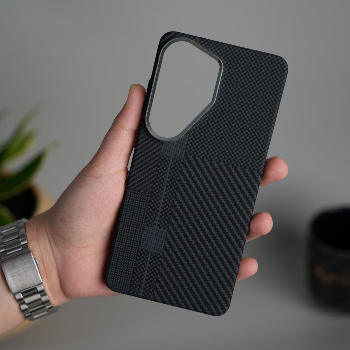 Galaxy S26 Ultra Carbon Fiber Texture Design Hard Pc MagSafe Case Cover BlackMixLine Design