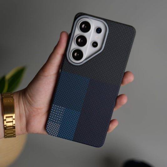 Galaxy S25 Ultra Carbon Fiber Texture Design Hard Pc MagSafe Case Cover BlueMix Design