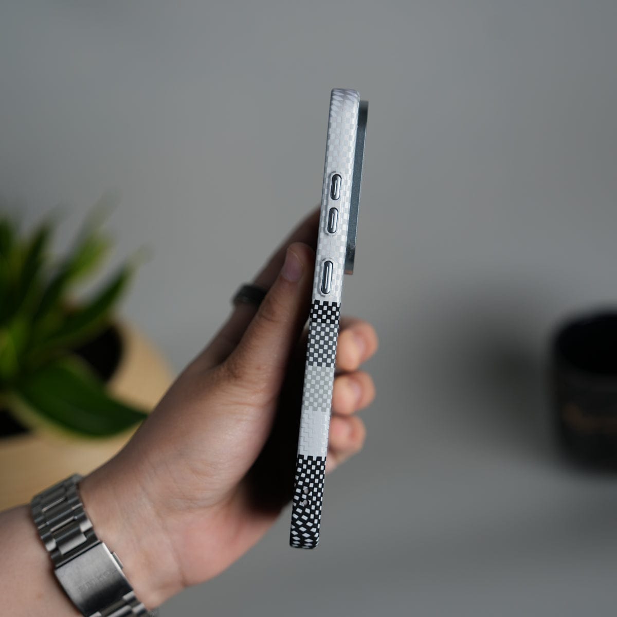 Galaxy S25 Ultra Carbon Fiber Texture Design Hard Pc MagSafe Case Cover GrayBlackLine Design