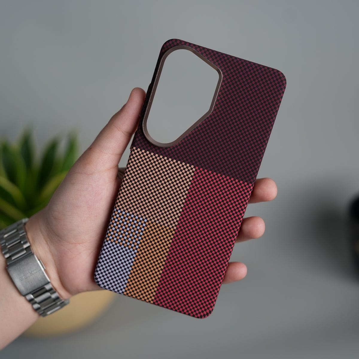 Galaxy S24 Ultra Carbon Fiber Texture Design Hard Pc MagSafe Case Cover MaroonTop Design