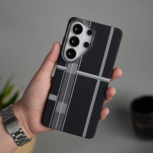Galaxy S26 Ultra Carbon Fiber Texture Design Hard Pc MagSafe Case Cover SilverMixLine Design