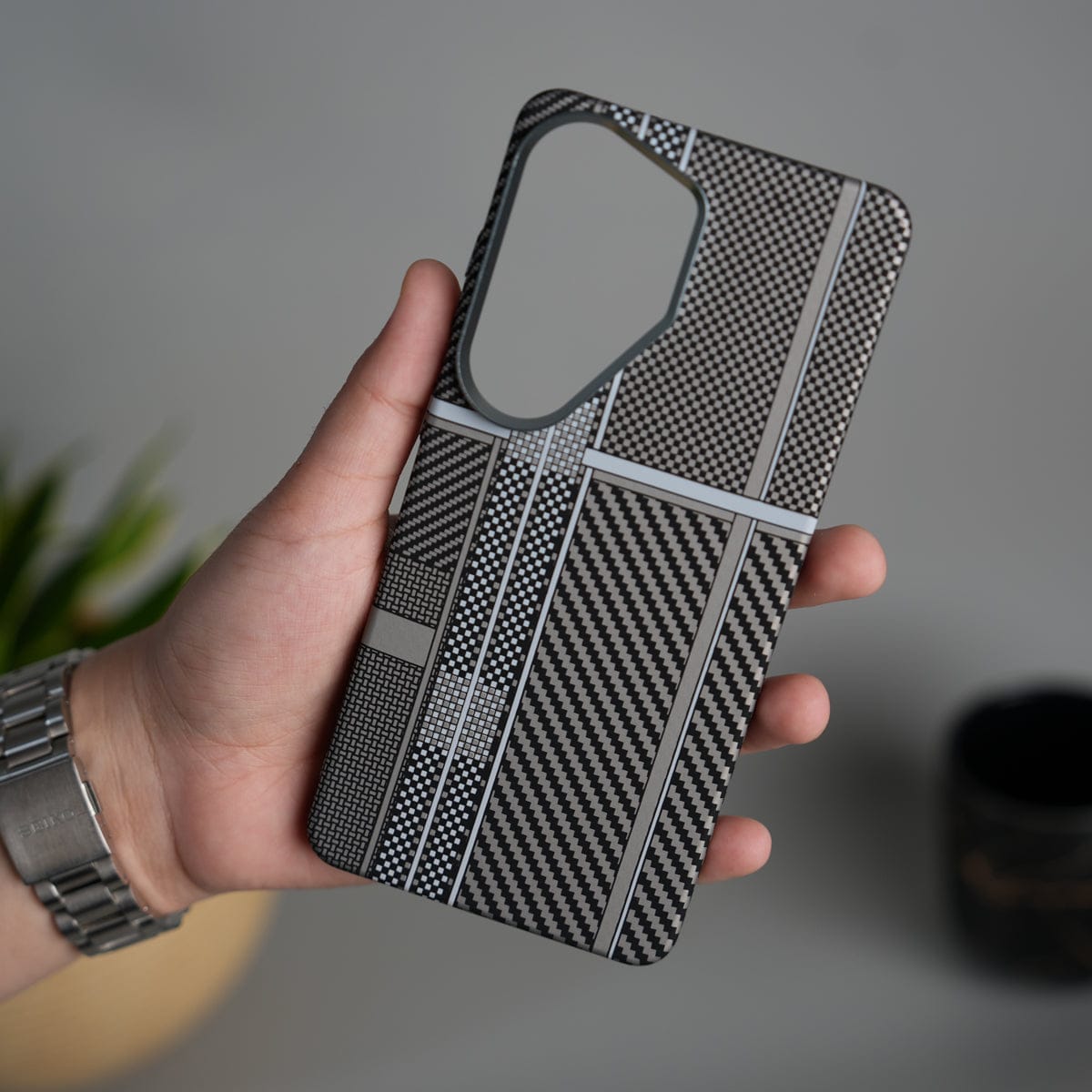 Galaxy S26 Ultra Carbon Fiber Texture Design Hard Pc MagSafe Case Cover SilverMixLine Design