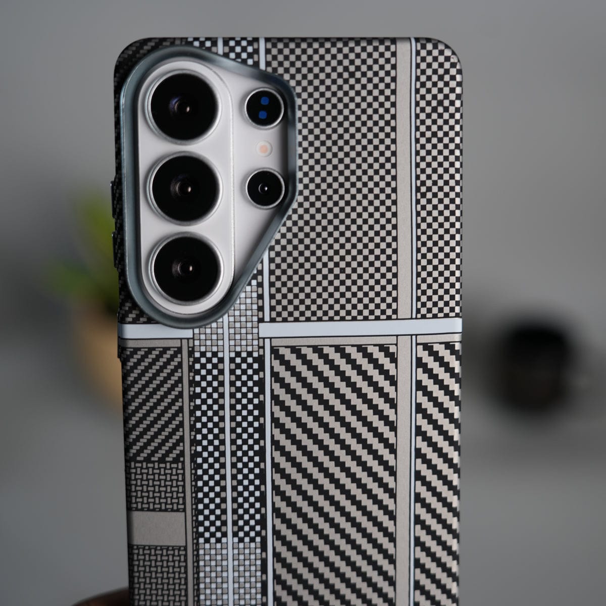 Galaxy S26 Ultra Carbon Fiber Texture Design Hard Pc MagSafe Case Cover SilverMixLine Design
