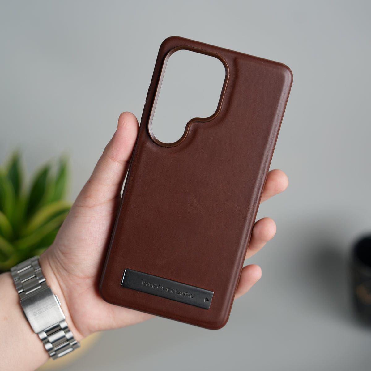 Galaxy S26 Ultra Full PU Leather Inbuilt Metal Stand Case Cover
