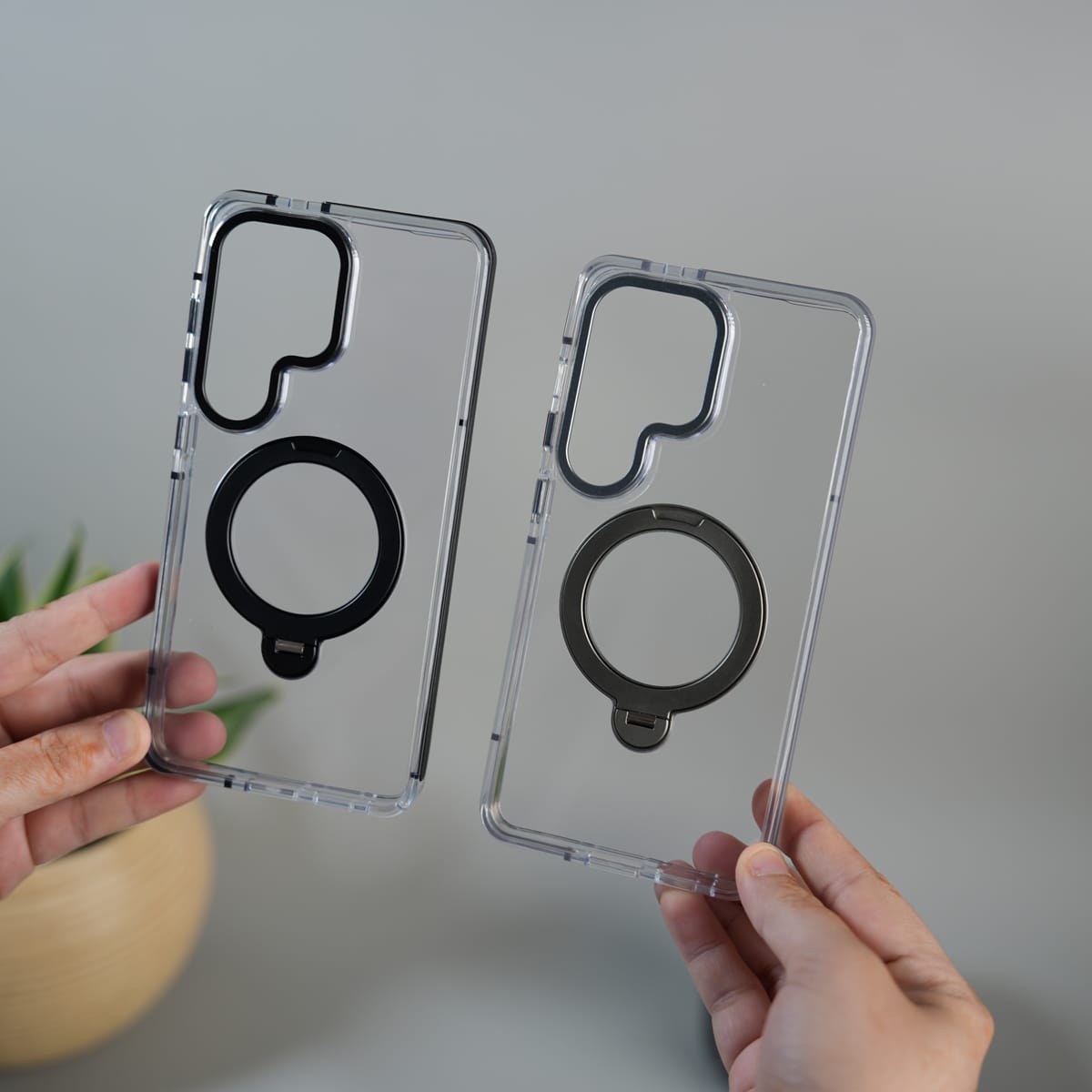 Galaxy S26 Ultra GripRing MagSafe Clear Case with Built-in Stand | Transparent Shockproof Cover