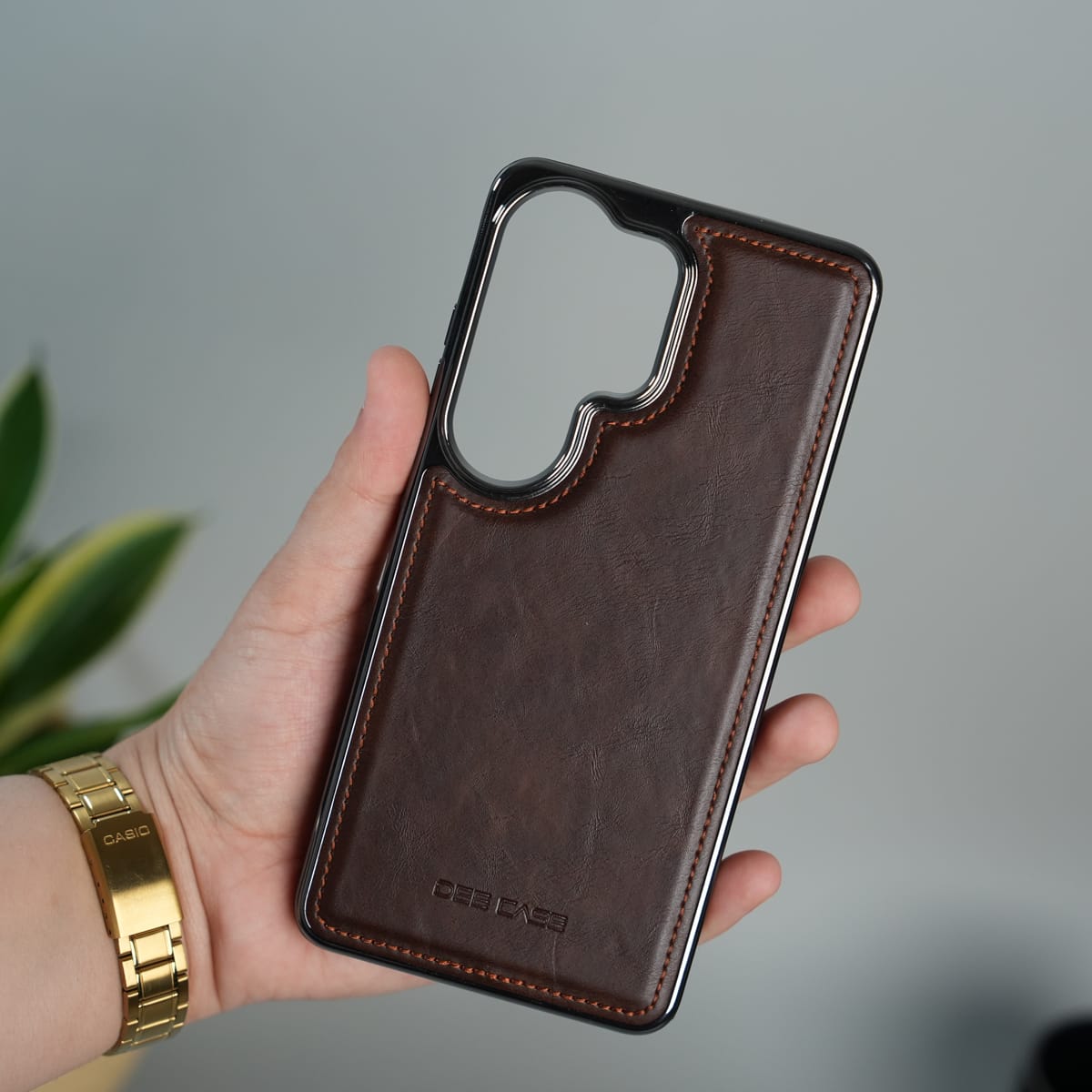 Galaxy S25 Ultra Leather Case | Classic Side Chrome Back Cover