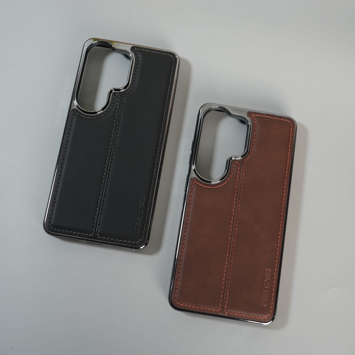 Galaxy S24 Ultra Leather Case | Classic Sude Chrome Middle Stitched Back Cover
