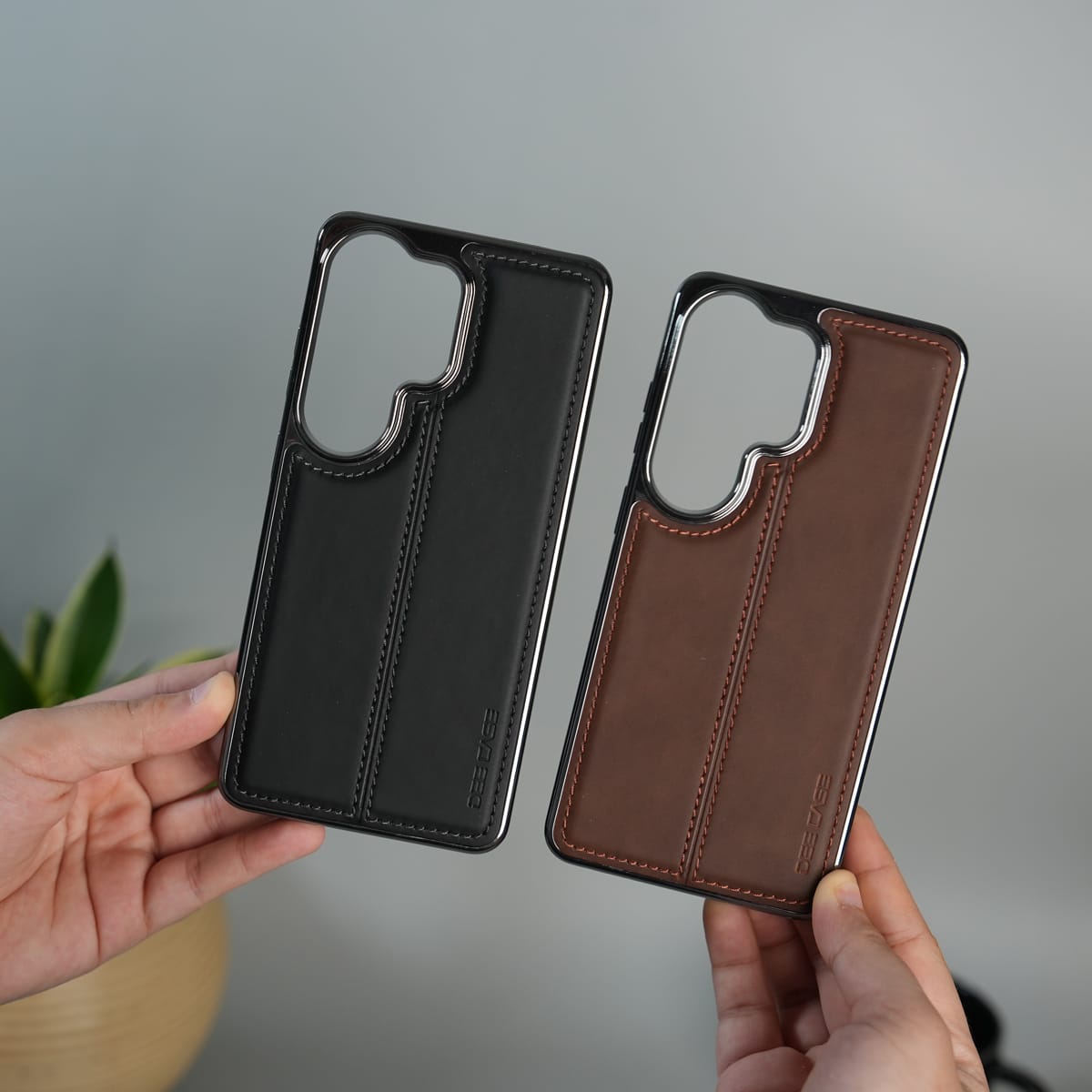 Galaxy S24 Ultra Leather Case | Classic Sude Chrome Middle Stitched Back Cover