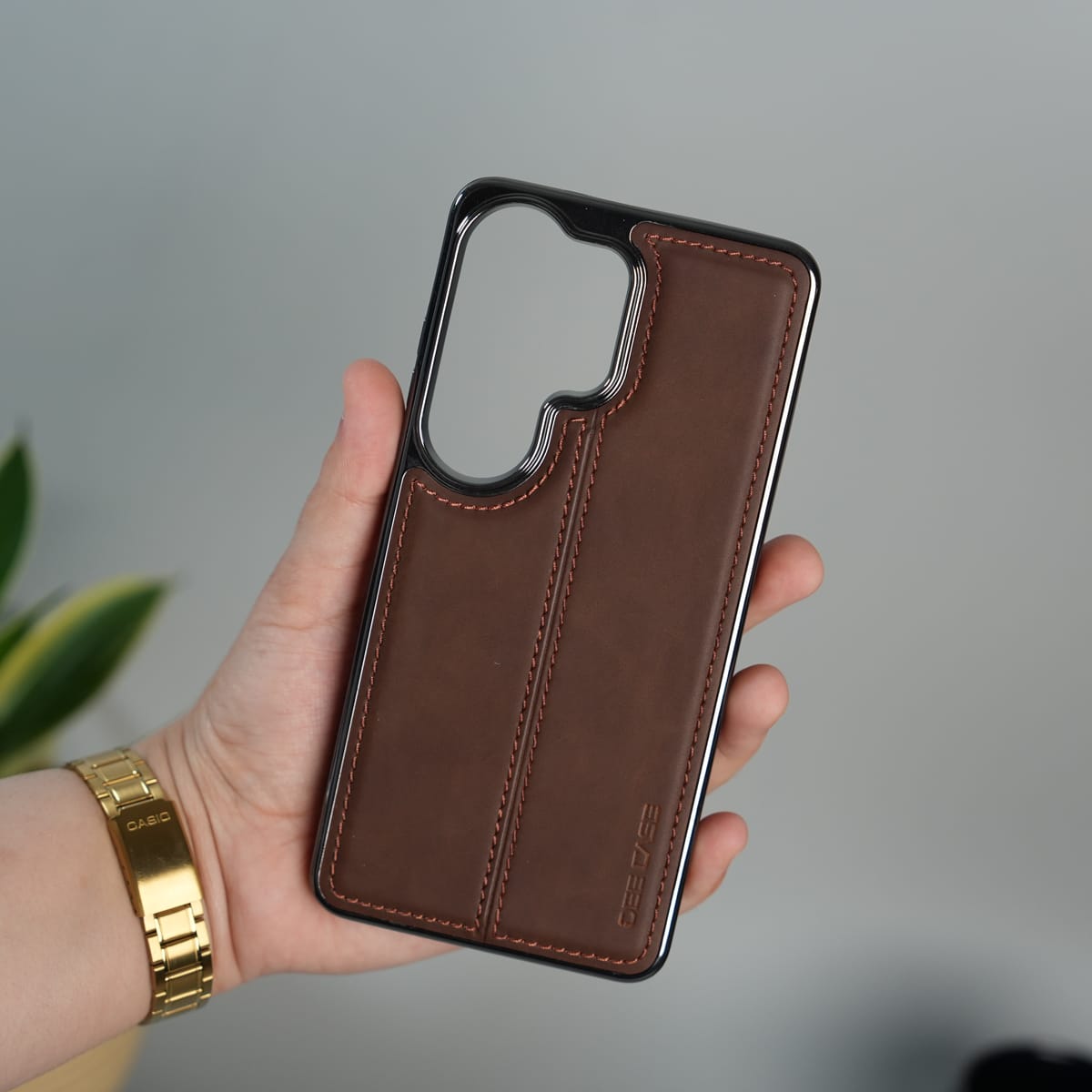 Galaxy S25 Ultra Leather Case | Classic Sude Chrome Middle Stitched Back Cover