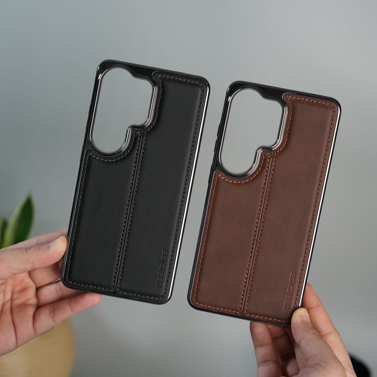 Galaxy S25 Ultra Leather Case | Classic Sude Chrome Middle Stitched Back Cover