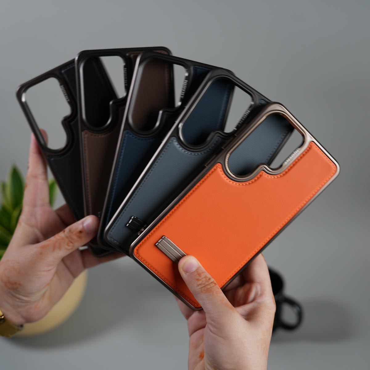 Galaxy S26 Ultra Leather Mate Chrome Plated Kick Stand Case Cover