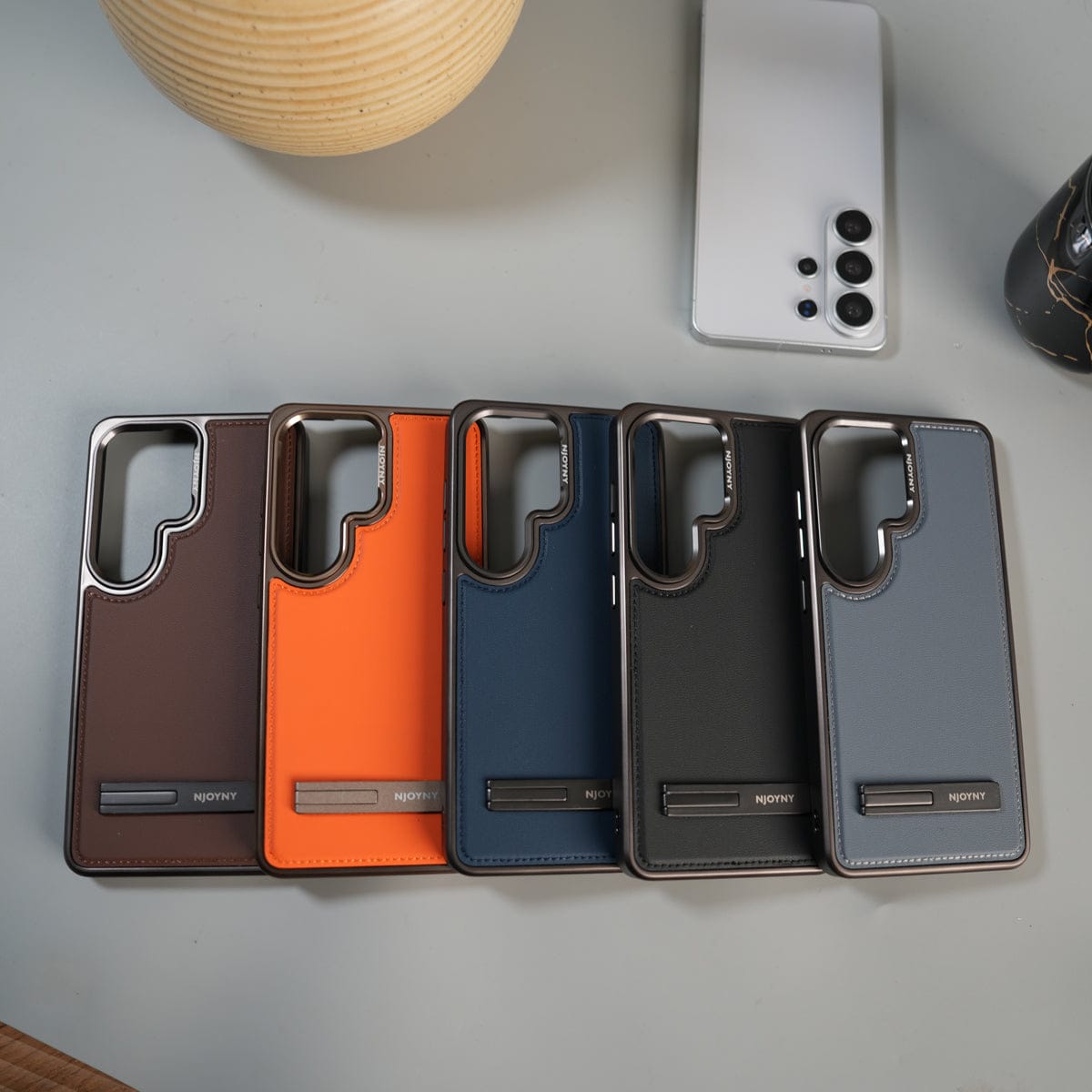 Galaxy S26 Ultra Leather Mate Chrome Plated Kick Stand Case Cover