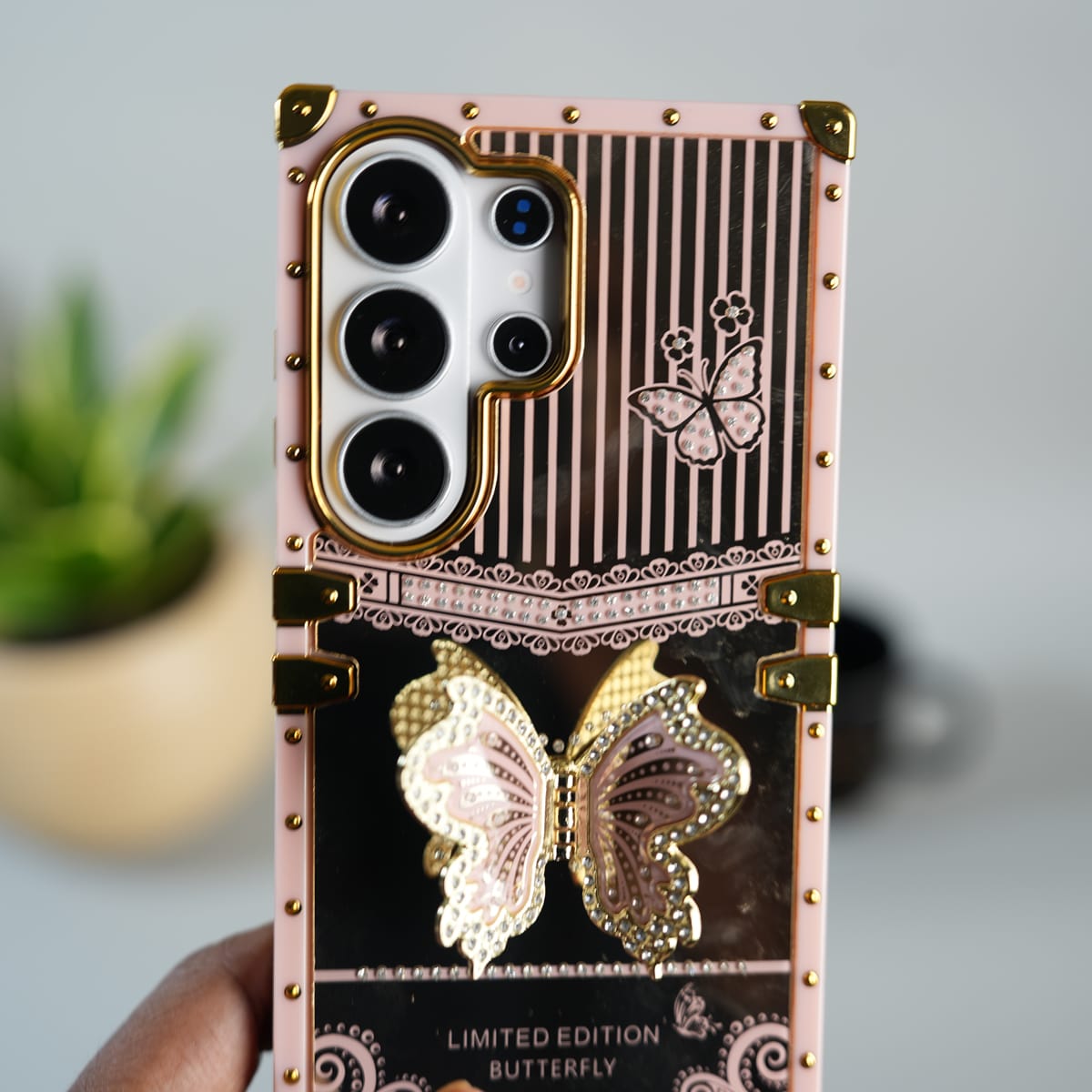 Galaxy S26 Ultra Luxury Butterfly Case | Trunk Frame Cover with 3D Butterfly | Premium Limited Edition Design