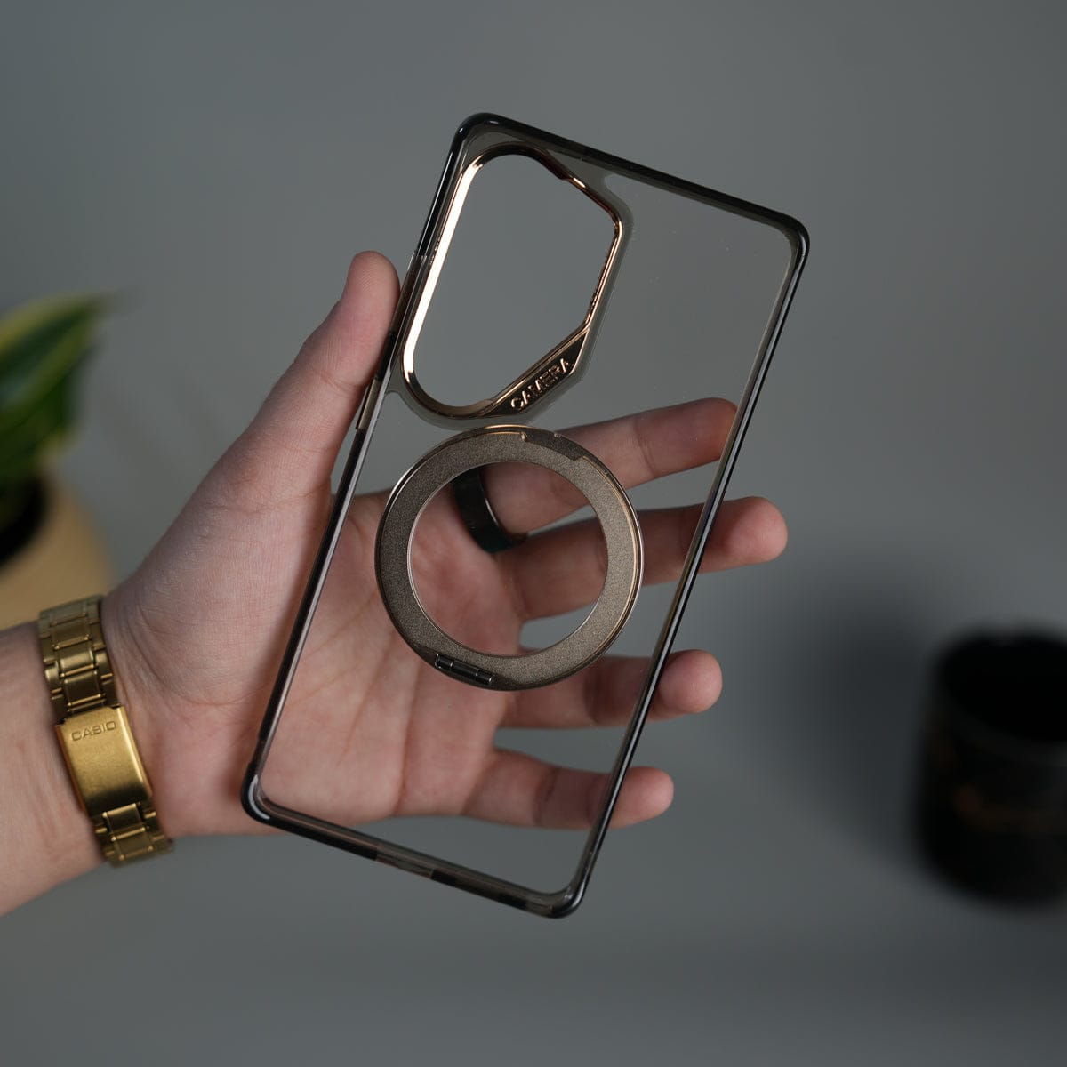 Galaxy S26 Ultra Magnetic Clear Case with Metal Ring Stand | Transparent Shockproof Cover