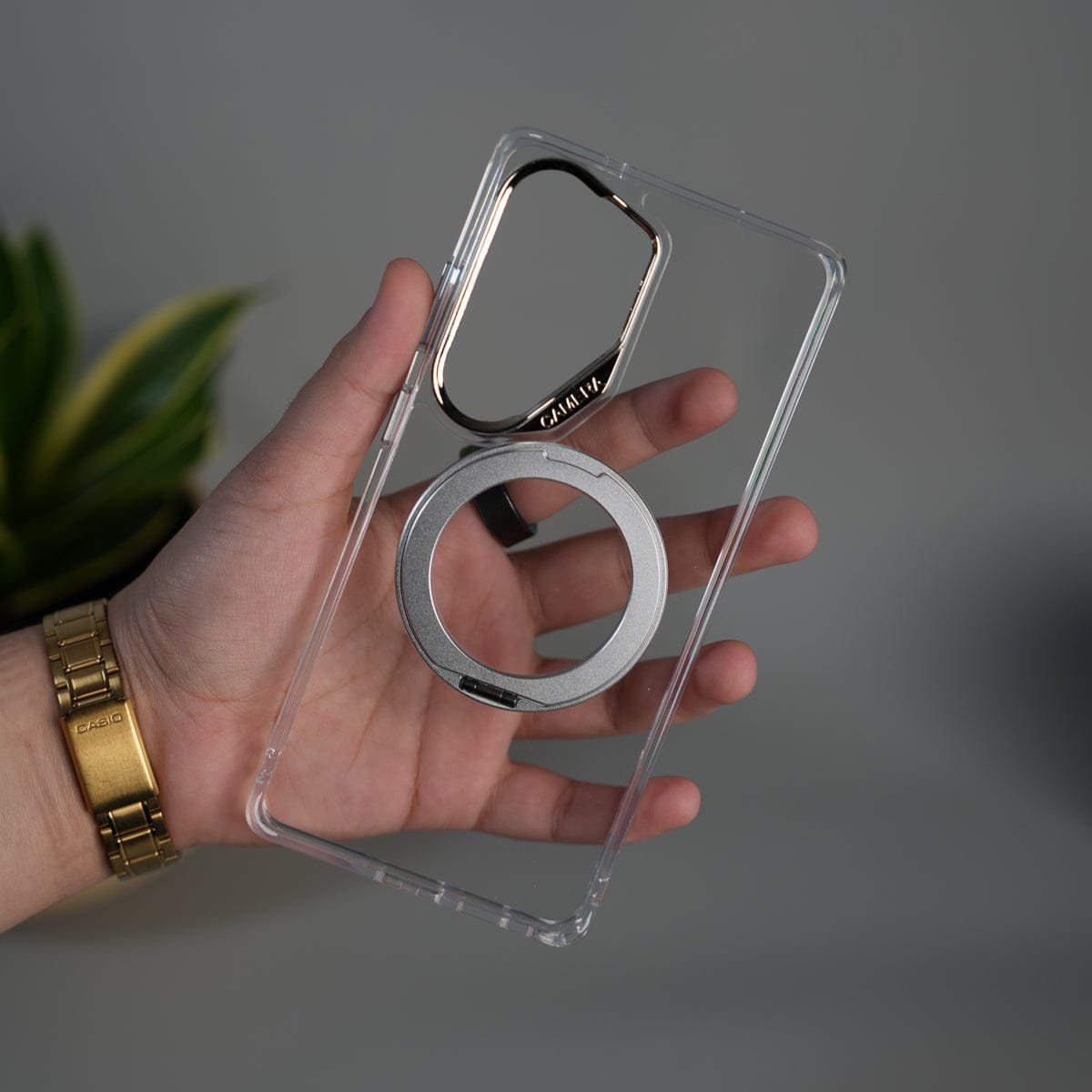 Galaxy S26 Ultra Magnetic Clear Case with Metal Ring Stand | Transparent Shockproof Cover