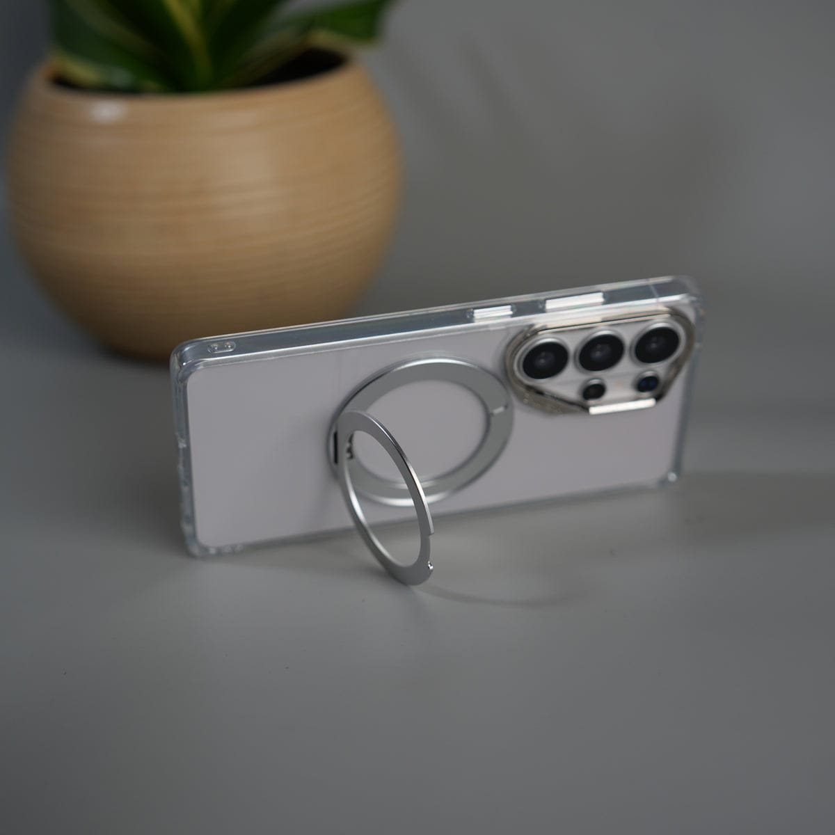 Galaxy S26 Ultra Magnetic Clear Case with Metal Ring Stand | Transparent Shockproof Cover