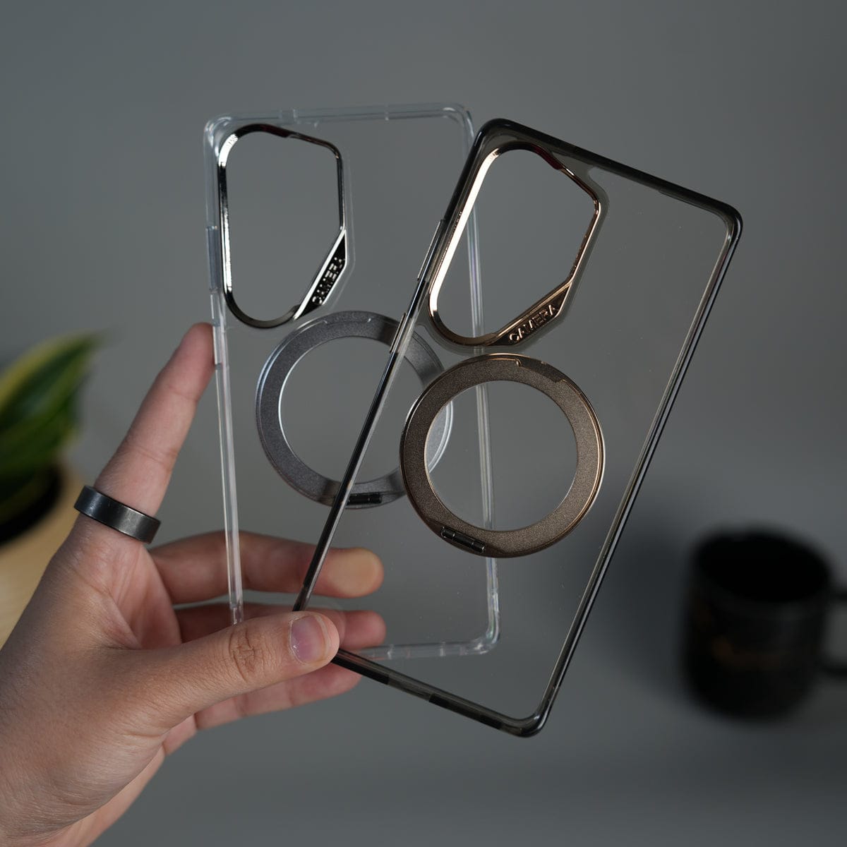 Galaxy S26 Ultra Magnetic Clear Case with Metal Ring Stand | Transparent Shockproof Cover