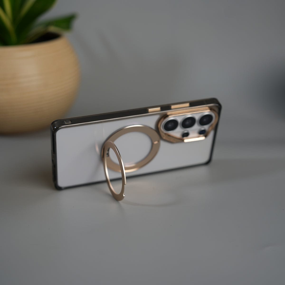 Galaxy S26 Ultra Magnetic Clear Case with Metal Ring Stand | Transparent Shockproof Cover