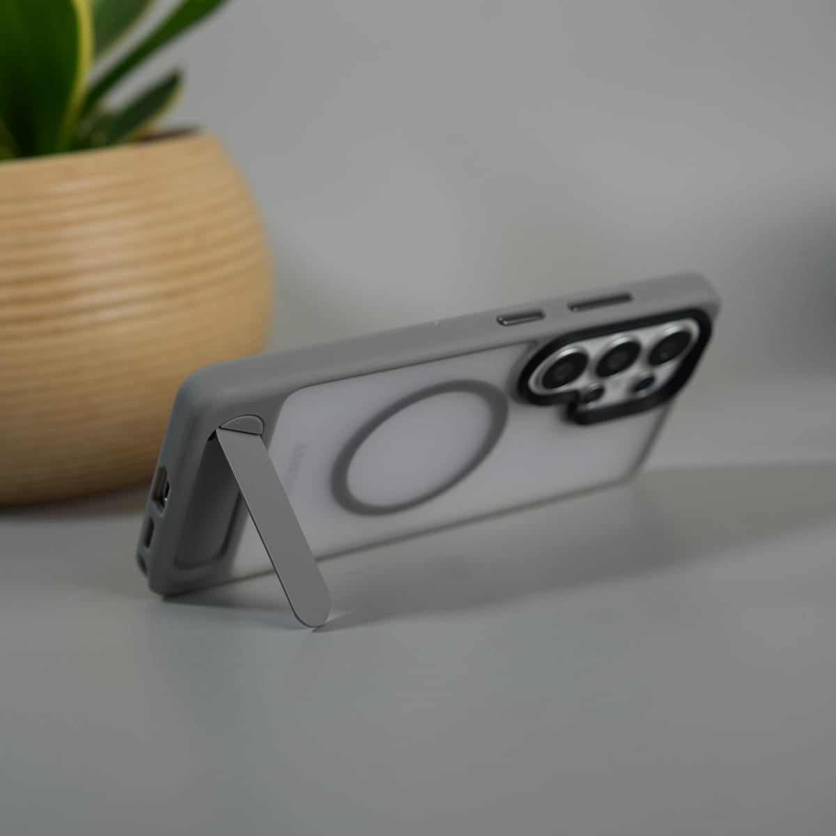 Galaxy S25 Ultra Matte Transparent MagSafe Kickstand Case | Shockproof & Clear Back Cover