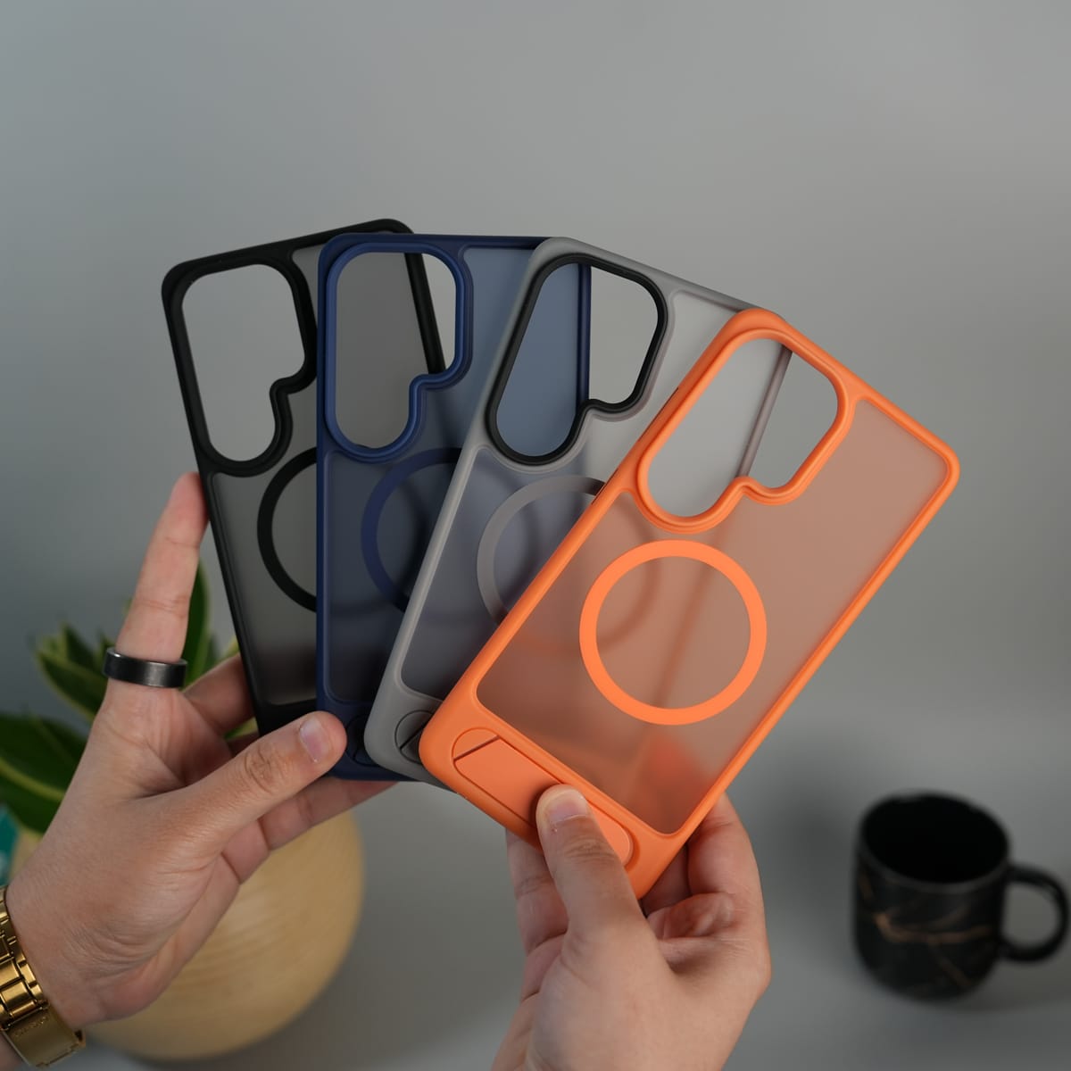 Galaxy S25 Ultra Matte Transparent MagSafe Kickstand Case | Shockproof & Clear Back Cover