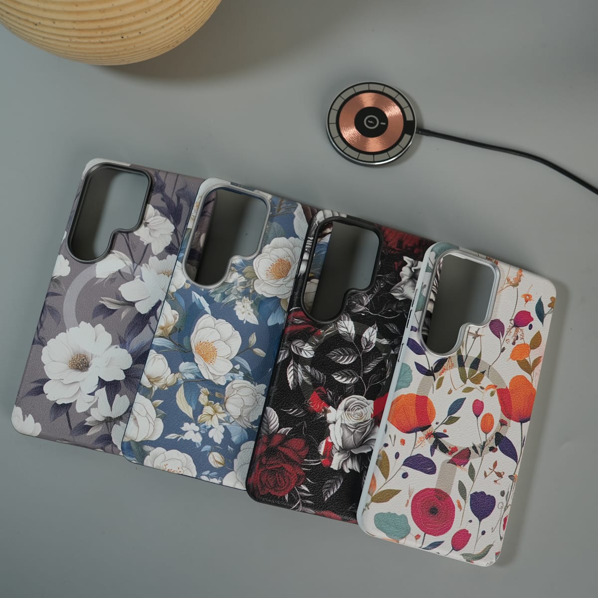 Galaxy S25 Ultra Premium Floral Leather MagSafe Case Back Cover