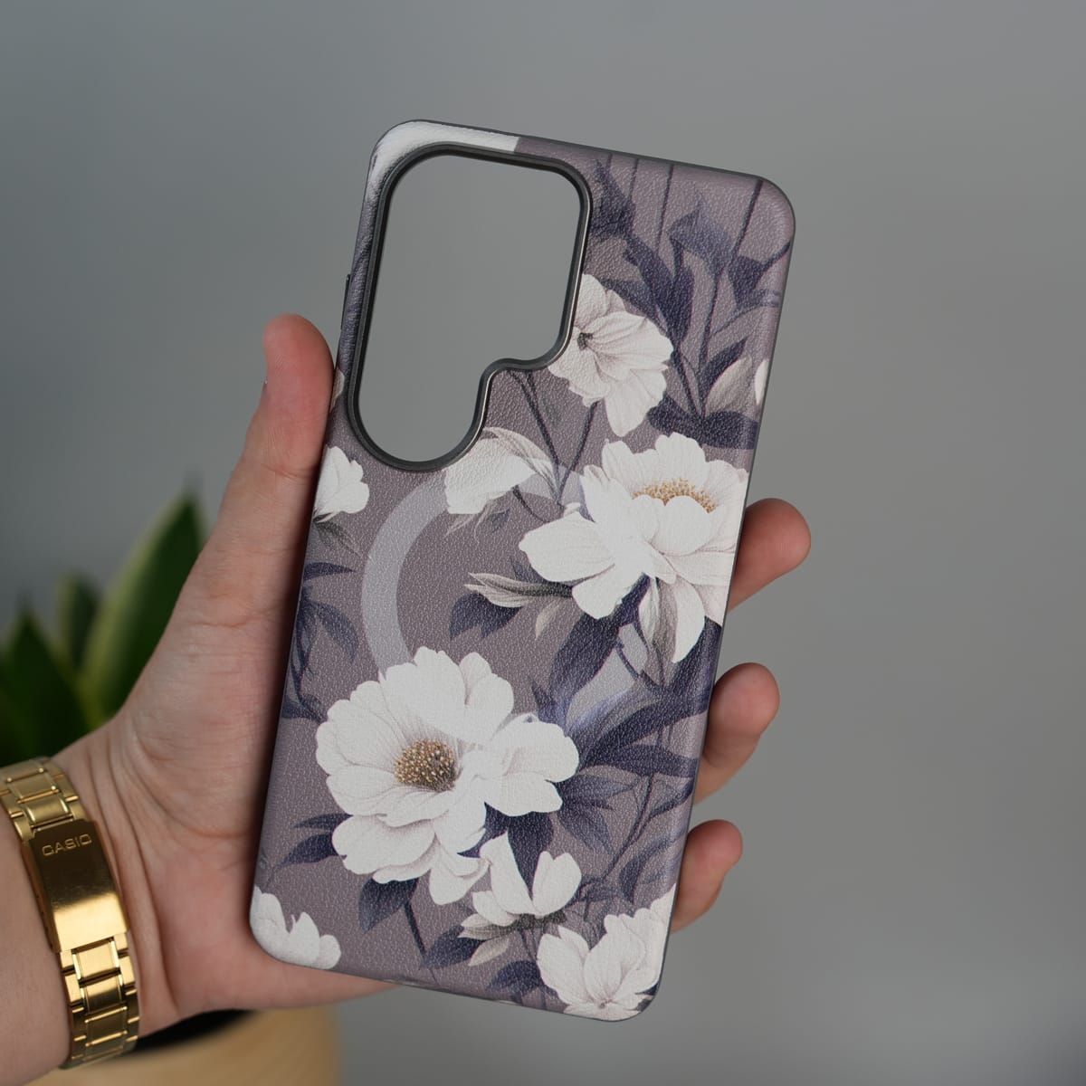 Galaxy S25 Ultra Premium Floral Leather MagSafe Case Back Cover
