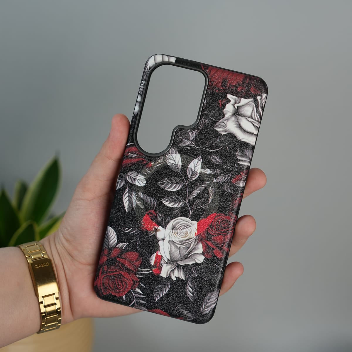 Galaxy S25 Ultra Premium Floral Leather MagSafe Case Back Cover